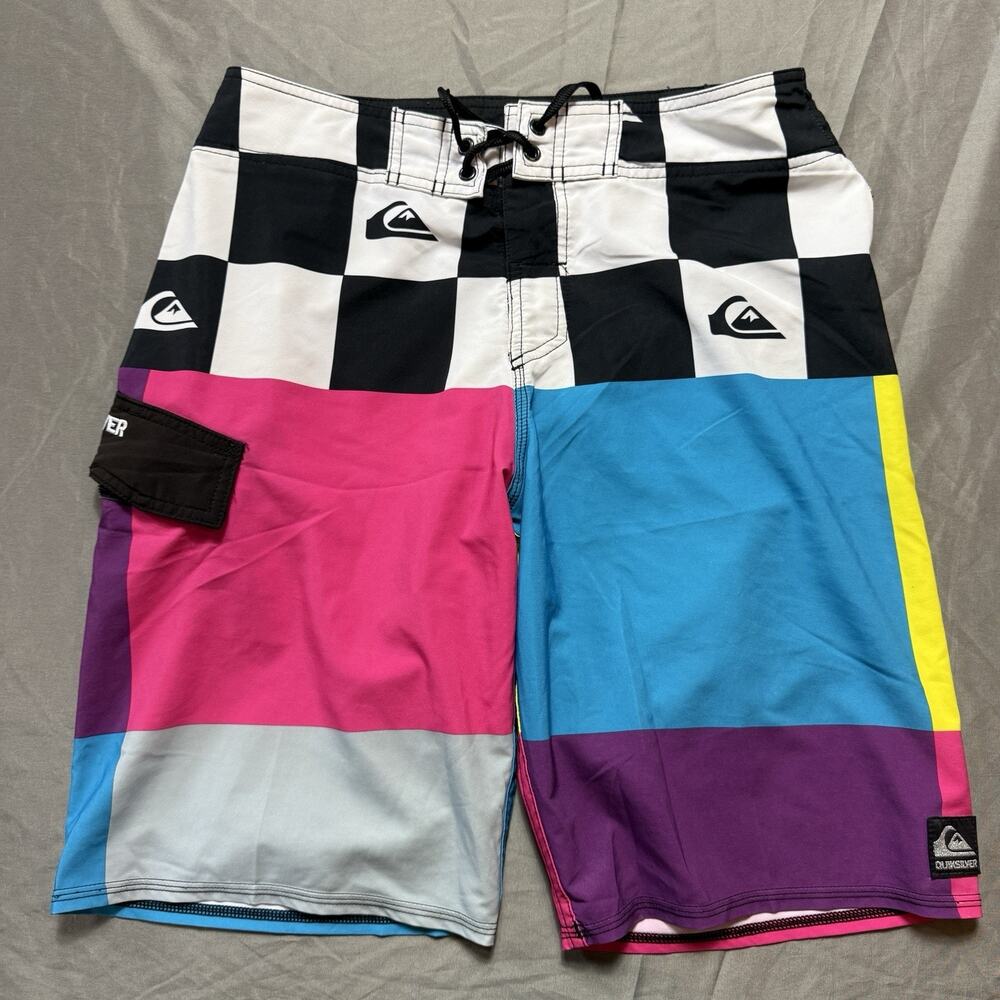 Quiksilver Boardshorts Mens 30 Swim Trunks Checkered Colorful Colorblock